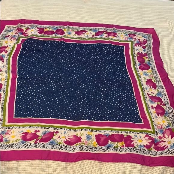 Vintage silk Floral Pink and Blue Women's Scarf - Picture 2 of 6
